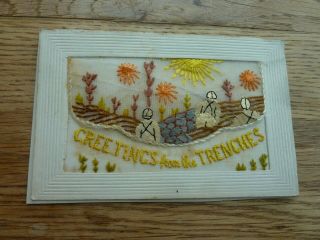Ww1 Rare Greetings From The Trenches Silk Postcard Shell Bursts
