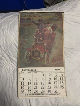 Antique Vintage The J & M Haffen Brewing Co.  1907 Calendar Advertising Paper Ny