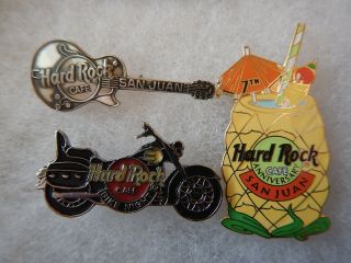 Hard Rock Cafe San Juan Rare Set Of 3 Pins Closed Bike Night Sterling Silver