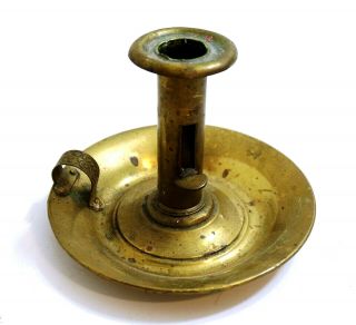 Vintage / Antique Brass Adjustable Chamberstick Candle Holder W/ Finger Hole Old