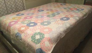 Vintage Antique Feed Sack Cutter Quilt Hand Quilted Octagons