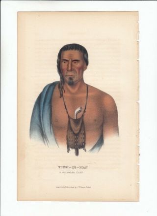 Rare 8vo Hand Colored Mckenney And Hall Portrait Print 1848: Tish - Co - Han