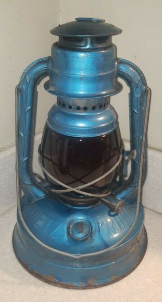 Antique Dietz No.  100 Blue Lantern Red Light Motif,  N.  Y.  Usa Vintage
