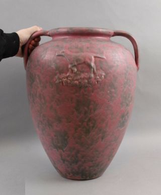 Rare Large Burley Winter Arts & Craft American Art Pottery Floor Vase W/ Dog