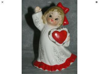 Rare Vintage Lefton Japan Heart Girl Waving Valentine Figurine