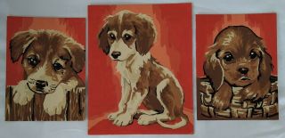 Paint By Numbers Vintage 3 Piece Set Puppies 1 - 8x10 2 - 6x8 Puppy Dogs Cute