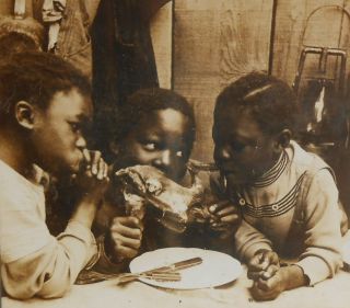 Vintage Antique Stereoview Photo Black Americana African American Kids Eating