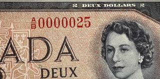 1954 Bank Of Canada $2 Devil’s Face Low Serial Number Extremely Rare