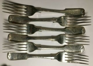 12 X Antique Silver Plate Fiddle Back Forks
