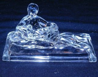 ANTIQUE,  ART DECO,  CLEAR GLASS TRINKET BOX,  RECLINING NUDE LADY,  EX COND 2