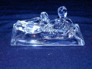 ANTIQUE,  ART DECO,  CLEAR GLASS TRINKET BOX,  RECLINING NUDE LADY,  EX COND 3