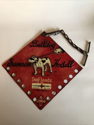 Rare Sign Bulldog Samson Hodell Vintage Litho Tin Dog Leash Display 1916 Metal