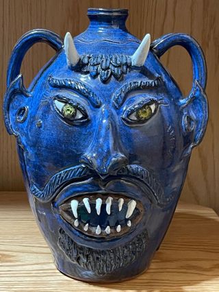Rare Folk Art Pottery - Nc Devil Face Jug - Albert Hodge - Perfect Cond.  - Big