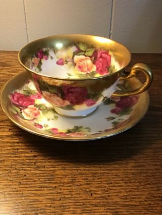 Rare Royal Chelsea Golden Rose Heavy Gold Tea Cup & Saucer Floral England