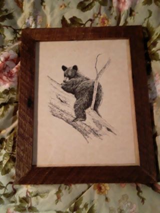 Vintage Barry Nehr Black Bear Wildlife Print Framed 10 1/2 X 13 Black Ink