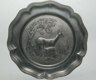 Antique/vintage Rein Zinn Germany Pewter Plate With Deer - 9 "