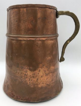 Antique Solid Copper Hand Forged Pitcher Tankard Brass Handle Verdigris Patina