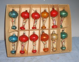 Rare Box Of 12 Antique Christmas Ornaments Hot Air Balloons Germany