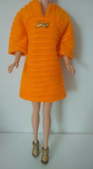Vintage Barbie Clone Mod Orange Dress W/gold Bow/heels Wendy Sindy Babs Lilli
