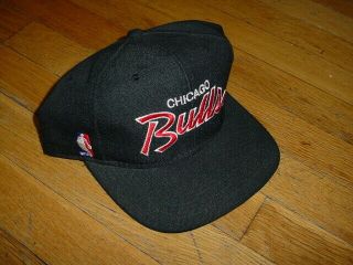 Vintage 90s Chicago Bulls Sports Specialties Script Snapback Hat Cap Black Rare