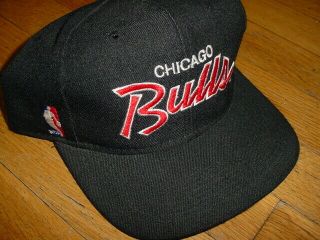 Vintage 90s Chicago Bulls Sports Specialties Script SnapBack Hat Cap Black Rare 2