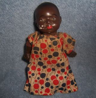 Antique 5.  5 " German Bisque Head Black Baby Doll Heubach Koppelsdorf 399