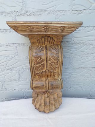 Vintage French Country Rustic Carved Wood Ornate Wall Sconce Shelf 16 " T