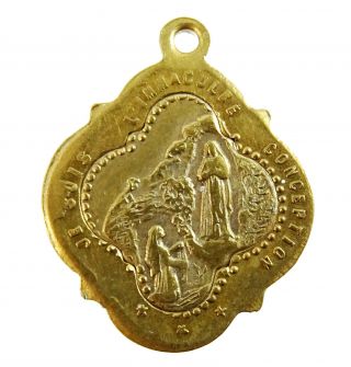 Our Lady Of Lourdes Antique French Catholic Medal Notre Dame Lourdes Basilica