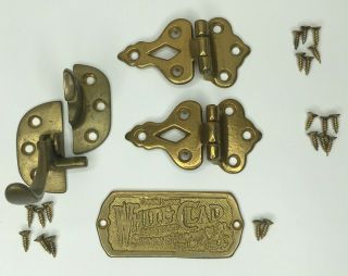 White Clad Ice Box Hardware Set Brass Hinges,  Plate,  Latch With Screws