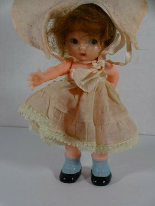 1940s Knickerbocker Hard Plastic Rattle Doll 6 " Usa