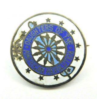 Antique Daughters Of The American Revolution Dar Enameled Sterling Pin Back