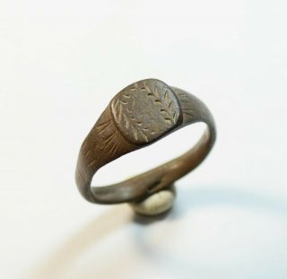 Floral Motiff - Roman Period Ancient Bronze Ring - Cleaned /