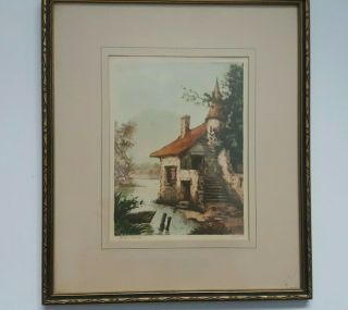 Vtg Two Paris Etching Society Along the Lake The Pond Boyer Signed Framed 2