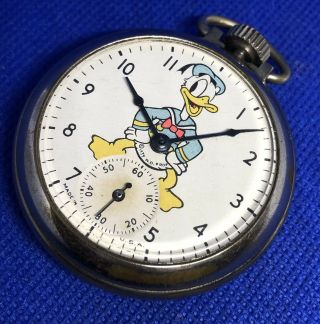 Very Rare 1939 Donald Duck Walt Disney Productions Pocket Watch Usa Mickey