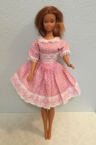Vintage Ginny Barbie Pink Polka Dot Lace Trim Dress No Doll
