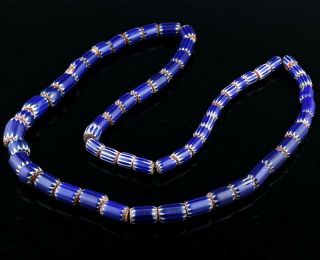 Rare Early Set Ancient Venetian Murano Chevron Glass Trade Bead Strand Necklace
