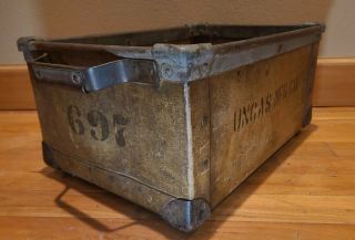 Antique UNCAS MFG CO Industrial Factory Riveted Sorting Crate Tote Box 697 2