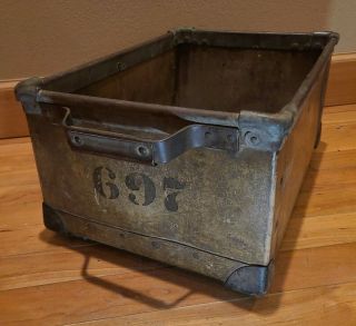 Antique UNCAS MFG CO Industrial Factory Riveted Sorting Crate Tote Box 697 3