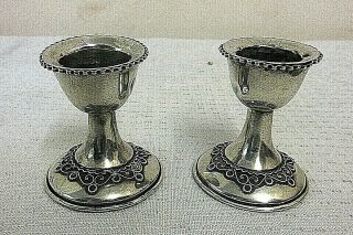 Vintage Solid Silver Judaica Miniature Traveling Sabbath Candlesticks 5cm