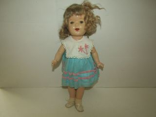 Vintage Doll Unmarked Shirley Temple Composition 16 Inch Blonde Hair Sleep Eyes