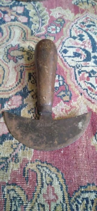 Early Antique Hand Forged Marked Chopper W/ Wood Handle 6 " Dark Patina