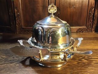 Forbes Silver Co Silver Plate Dome Covered Butter Dish With Insert And Knife