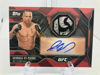 2015 Topps Ufc Chronicles Red 7/8 George St - Pierre Autograph Worn Relic Rare