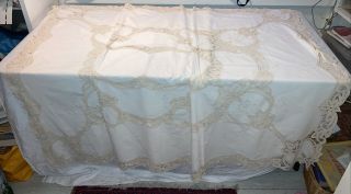 Lovely Large Vintage Cream Cut Work Tablecloth,  6 Matching Napkins,