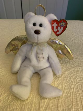 Ty Beanie Babies Bear Rare Brown Nose Halo 2 Tags Intact In