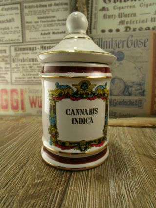 , Rare,  Apothecary Drug Poison Jar / Porcelain / Cannabis Indica Bottle Pharmacy