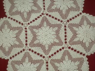 Antique&vintage Handmade White Roses Cotton Crochet Lace Tablecloth Code:b160