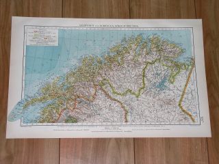 1930 Vintage Map Of Northern Finland Petsamo Norway North Cape Lofoten