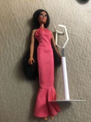 Vintage 1975 Mego Corp Cher 12 " Doll W/ Dress & Stand
