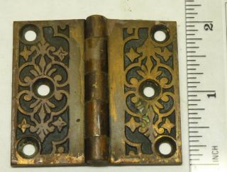 Pair Antique Victorian 2 x 2 1/4 Solid Brass Ornate Cabinet Shutter Hinges F 3